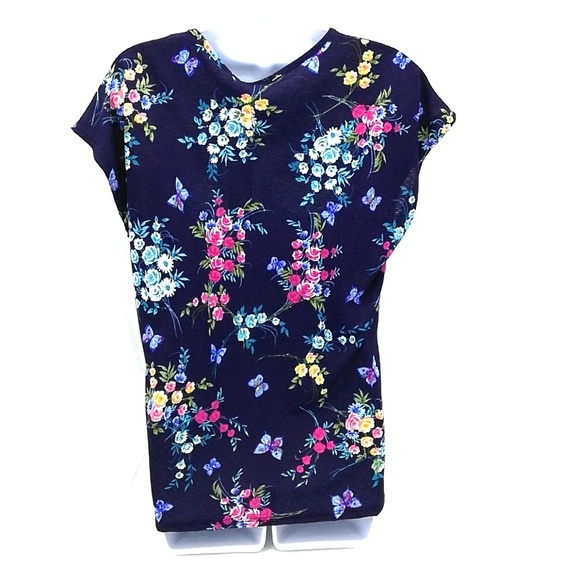 Rue Juju Women's Blue Floral Cap Sleeve V neck Twist Hem Top Size S - Picture 2 of 2